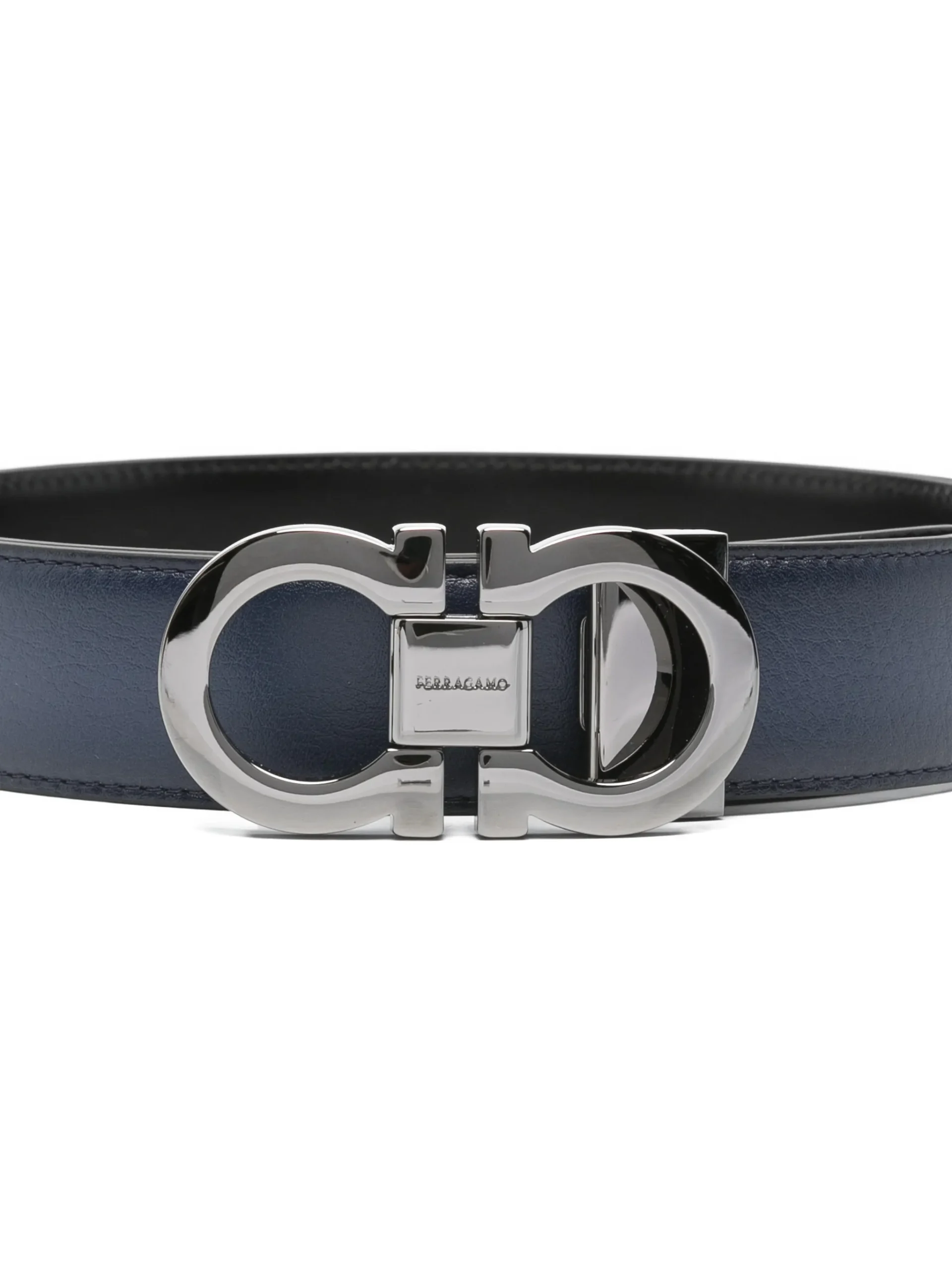 Curea Ferragamo Logo-Buckle Leather bleumarin - imagine 3