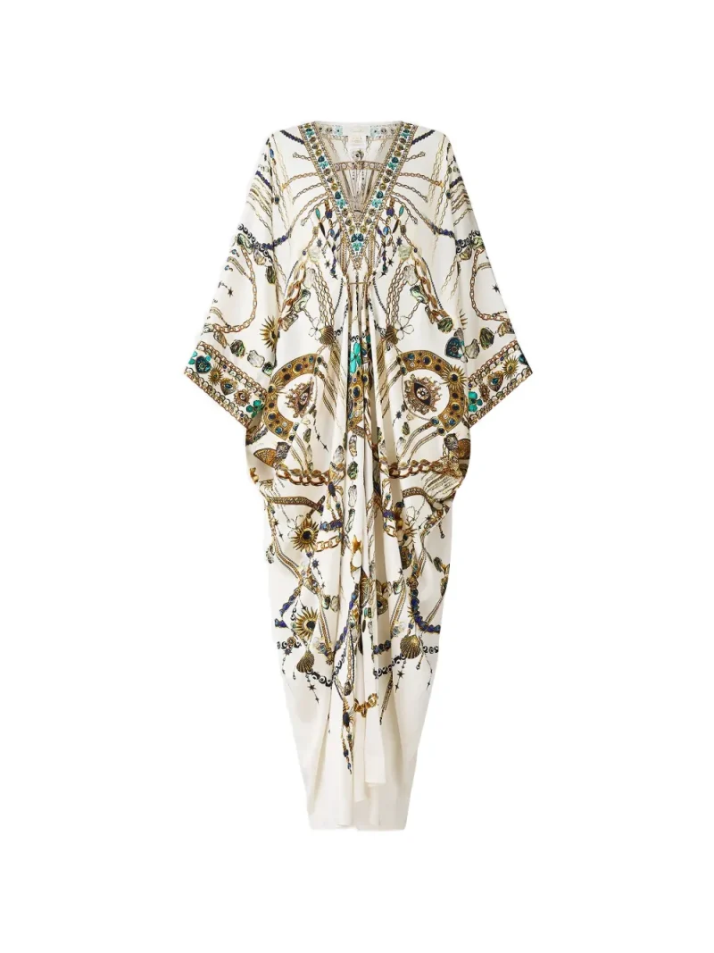 Kaftan maxi Camilla V-neck Chain-Print ecru