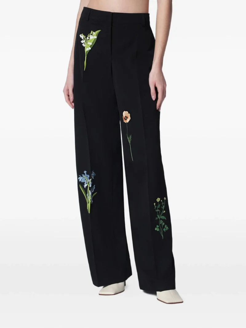 Pantaloni Stella McCartney Floral-Embroidered negru
