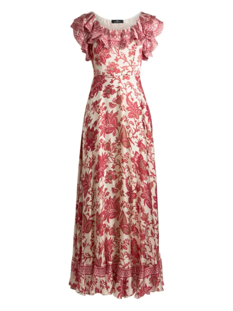 Rochie maxi ETRO Ruffled Floral-Print bej