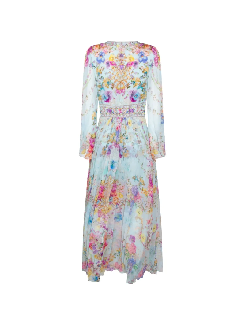 Alternative view of Rochie maxi Camilla Bazar Blooms Embellished V-neck albastru