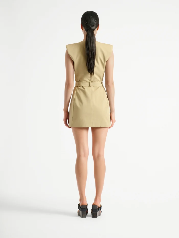 Rochie mini Balmain Belted Gabardine bej - imagine 3