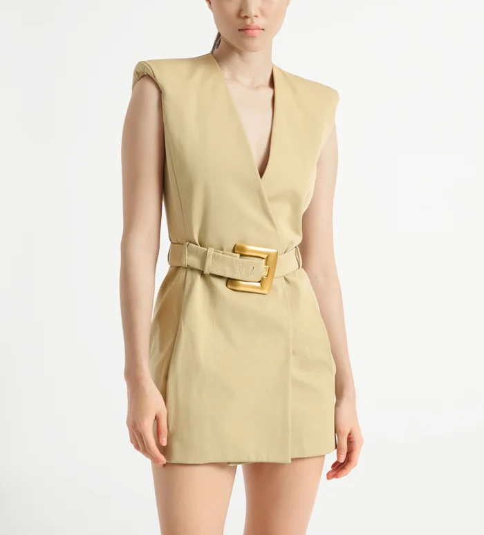 Rochie mini Balmain Belted Gabardine bej - imagine 5