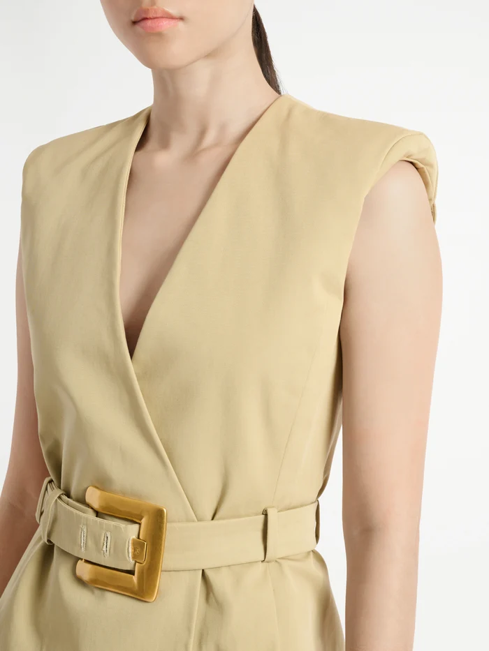 Rochie mini Balmain Belted Gabardine bej - imagine 6