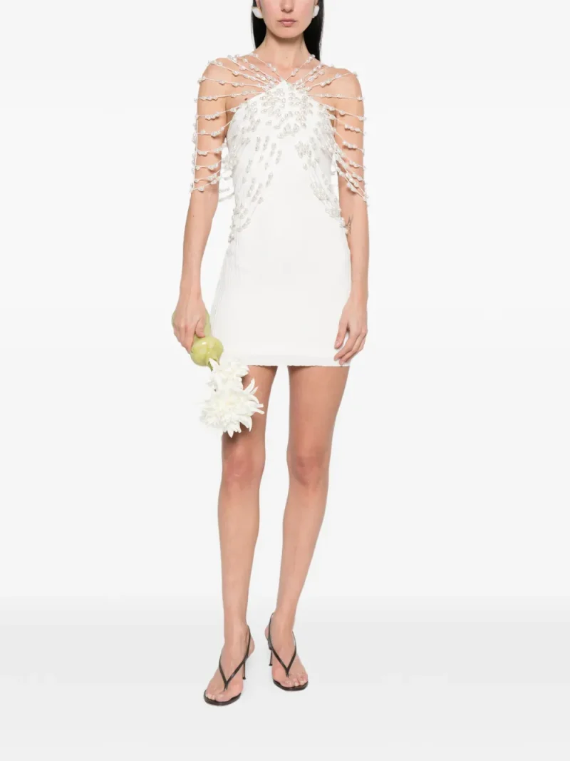 Rochie mini Cult Gaia Oliviana Beaded Ribbed ecru