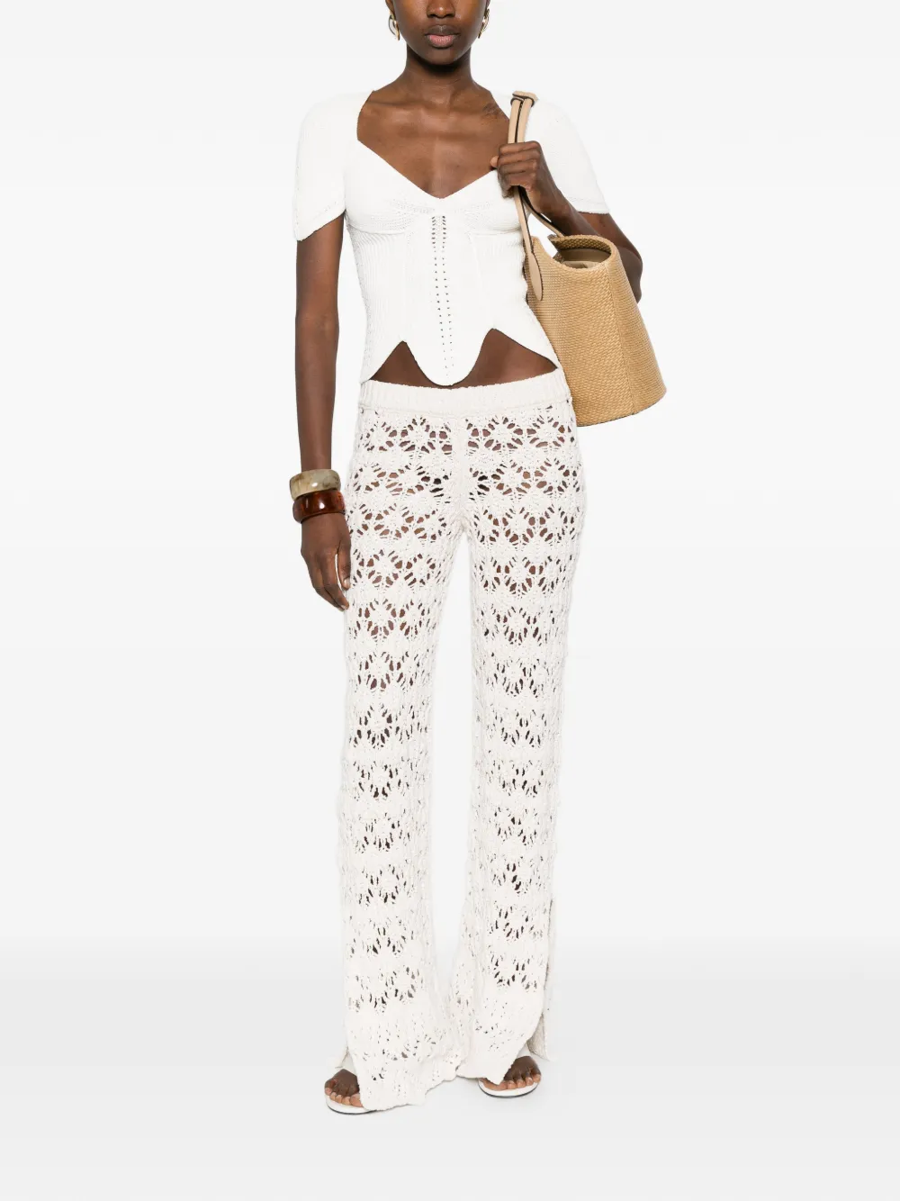 Top Cult Gaia Eliza V-neck Scalloped alb - imagine 4