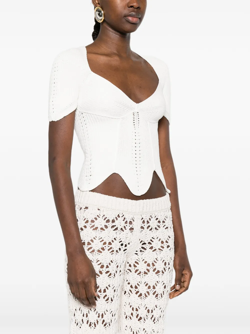 Top Cult Gaia Eliza V-neck Scalloped alb - imagine 3