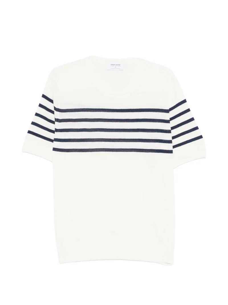 Tricou Gran Sasso Striped Round-Neck alb
