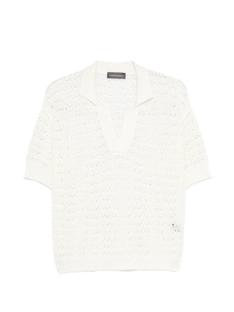 Tricou polo Lorena Antoniazzi V-neck ecru