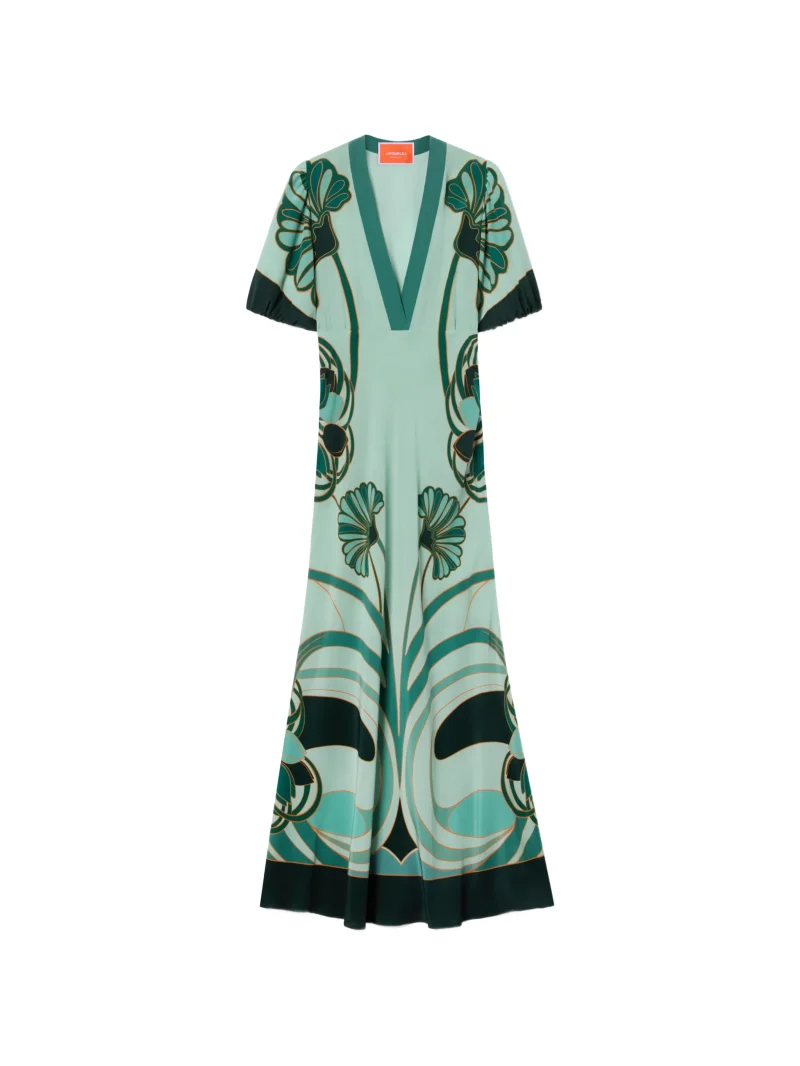 Rochie midi La DoubleJ Marlene Dietrich Blooming Tulip Placee V-neck verde