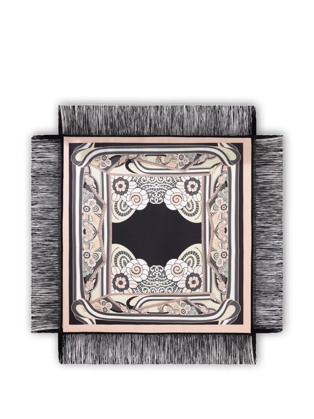 Esarfa La DoubleJ Fringed Floral-Pattern negru