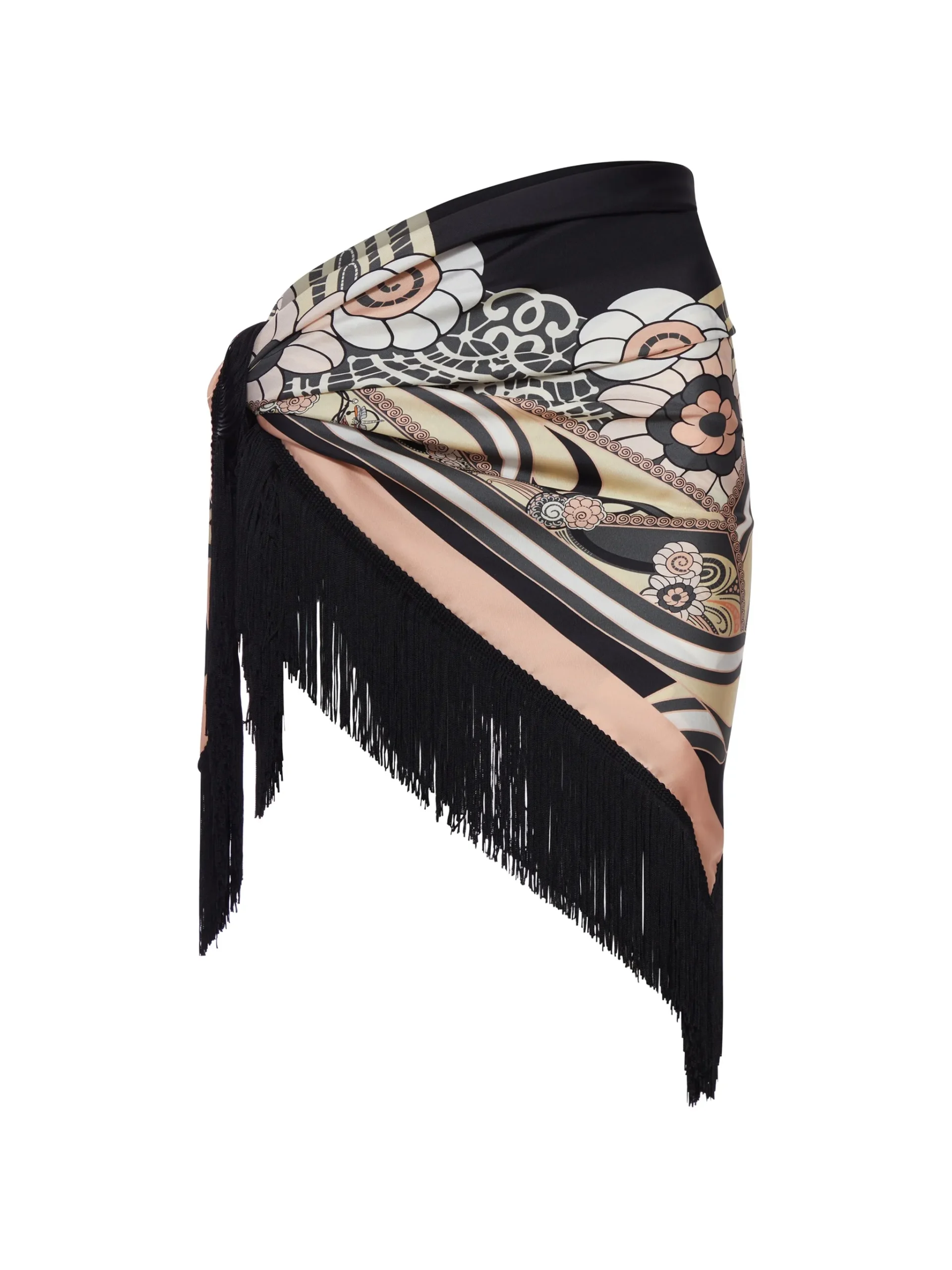 Esarfa La DoubleJ Fringed Floral-Pattern negru - imagine 2