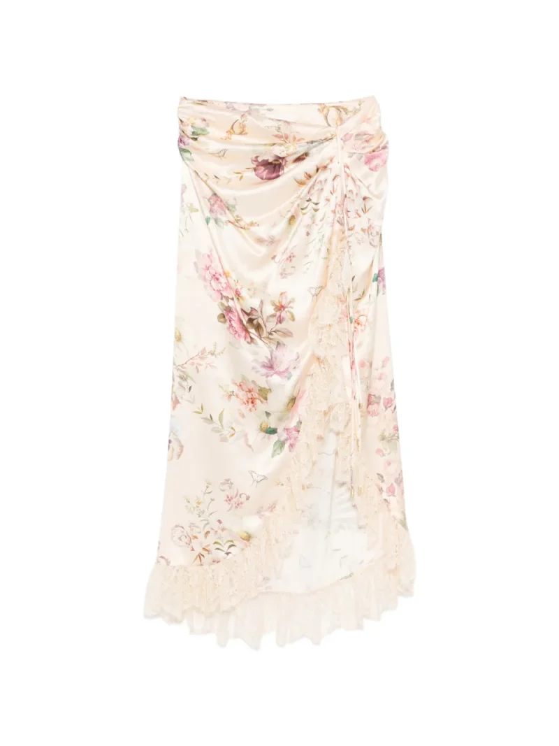 Fusta midi Camilla Lace Floral bej