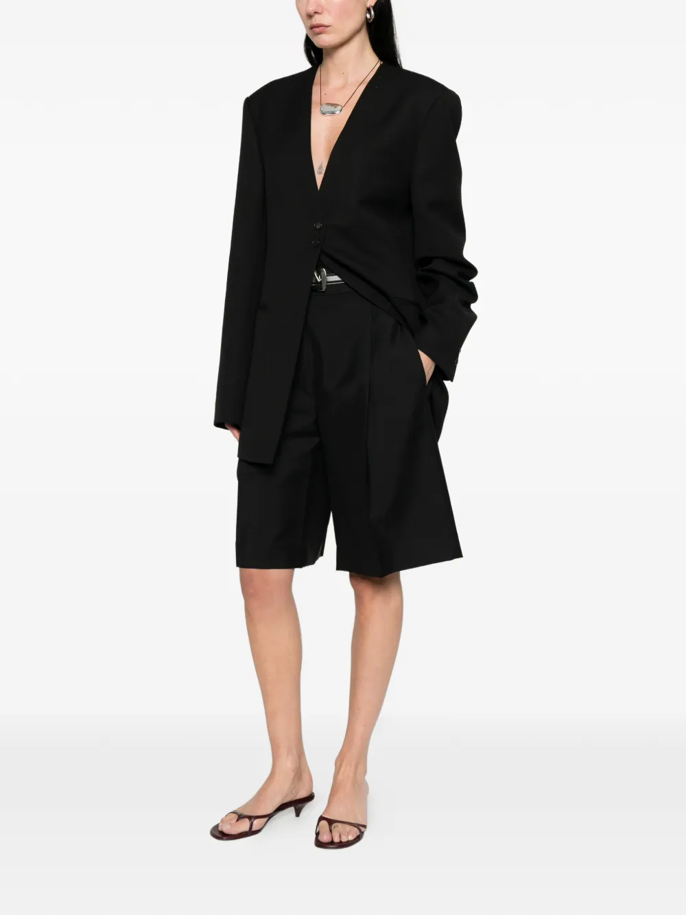 Pantaloni scurti Rohe Pleated Tailored negru - imagine 4