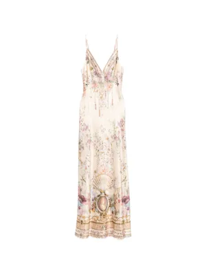 Rochie Camilla Adorned In Aranjuez Floral-Print Crystal-Embellished bej