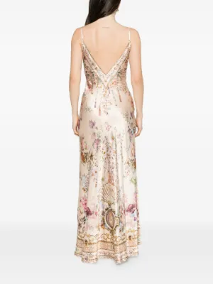 Alternative view of Rochie Camilla Adorned In Aranjuez Floral-Print Crystal-Embellished bej