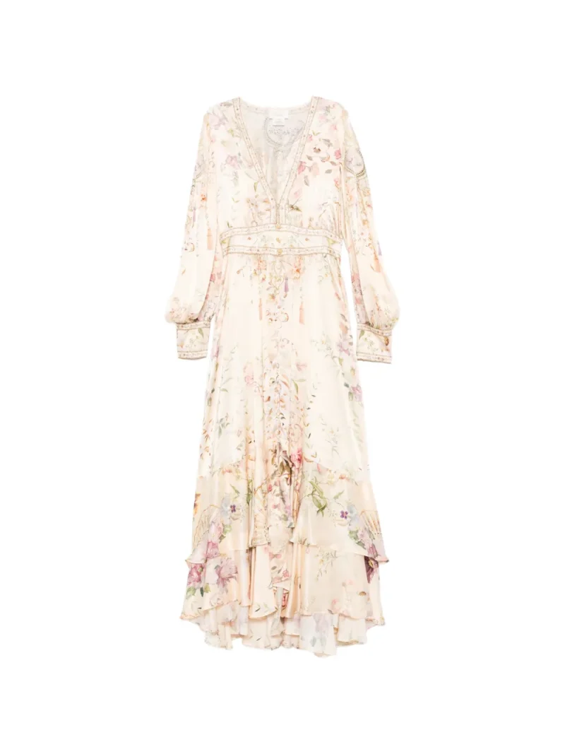 Rochie maxi Camilla Adorned In Aranjuez Floral-Print bej