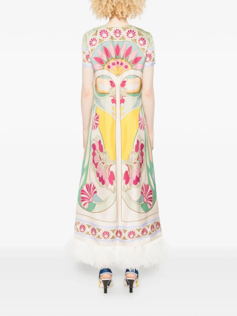 Alternative view of Rochie maxi La DoubleJ Tulip Placee-Print Feather-Trim multicolor