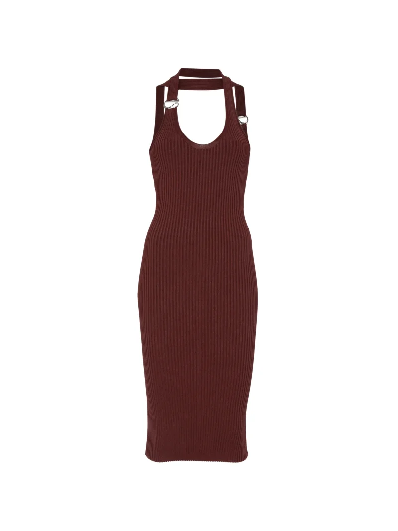 Rochie midi Coperni Ribbed-Knit Halterneck maro
