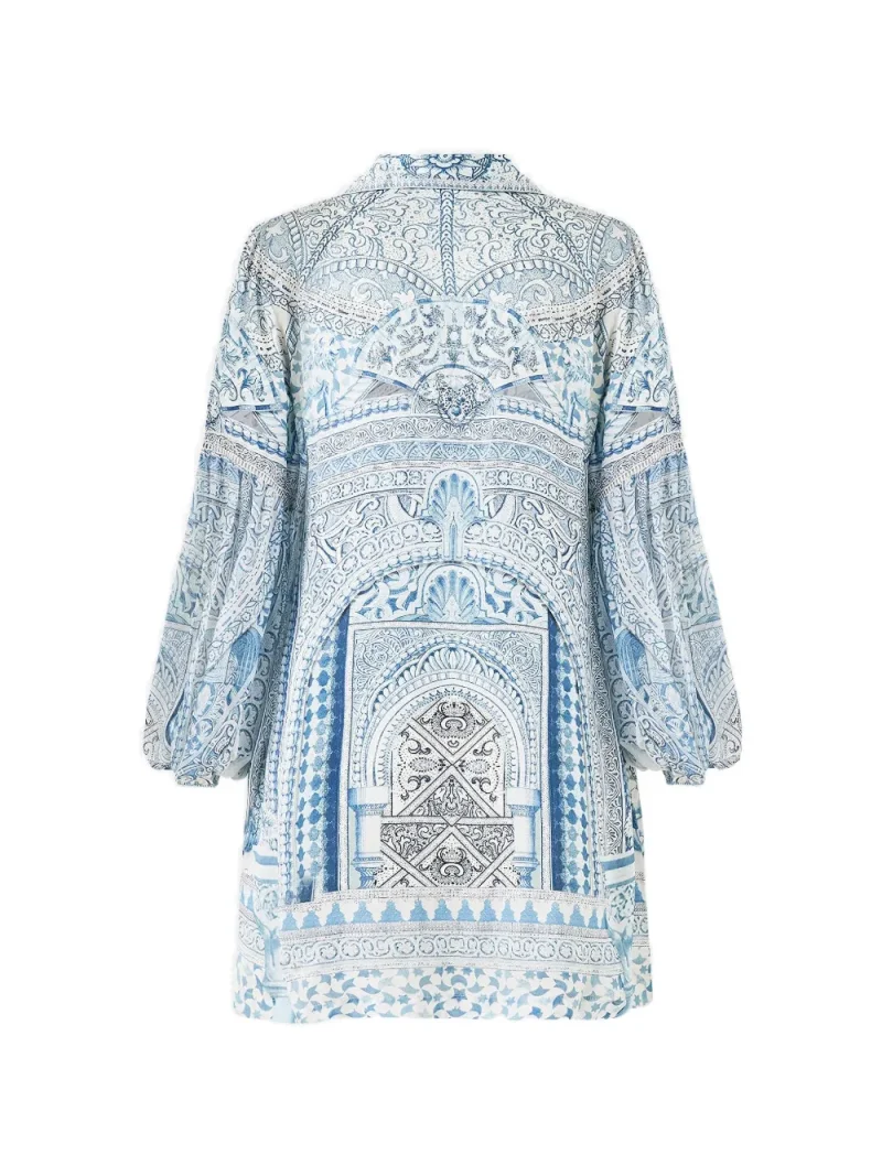 Alternative view of Rochie mini Camilla The Hum of the Alhambra Blouson-Sleeve Shirt albastru