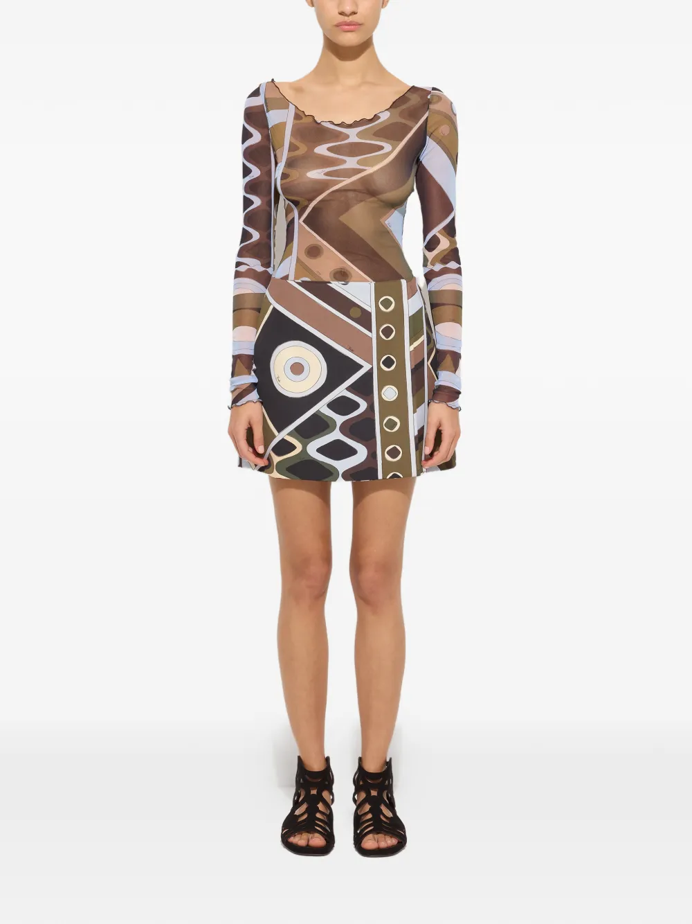 Top PUCCI Vivara-Print Tulle khaki - imagine 4