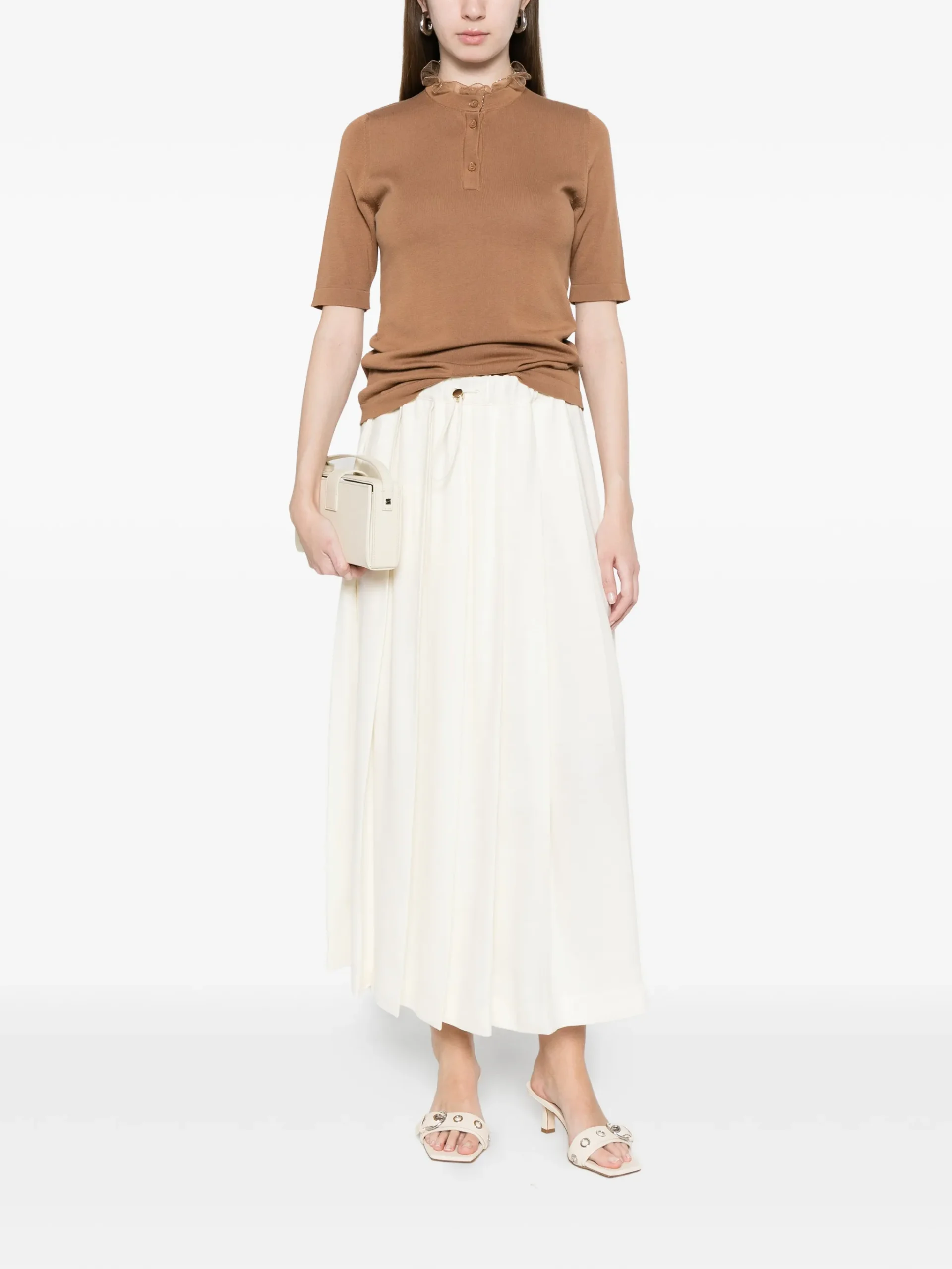 Tricou Fabiana Filippi Ruffled Buttoned maro - imagine 4