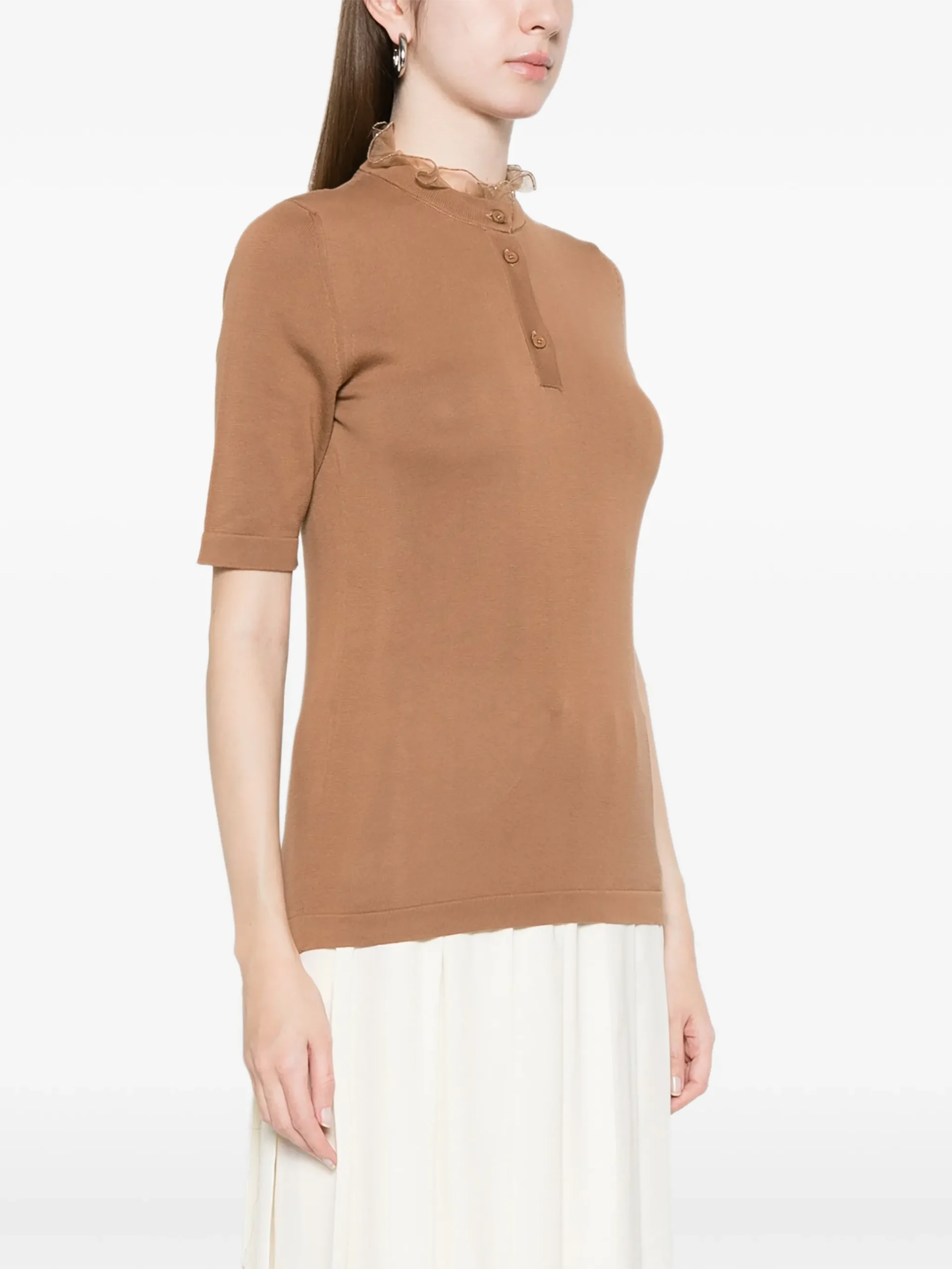 Tricou Fabiana Filippi Ruffled Buttoned maro - imagine 3