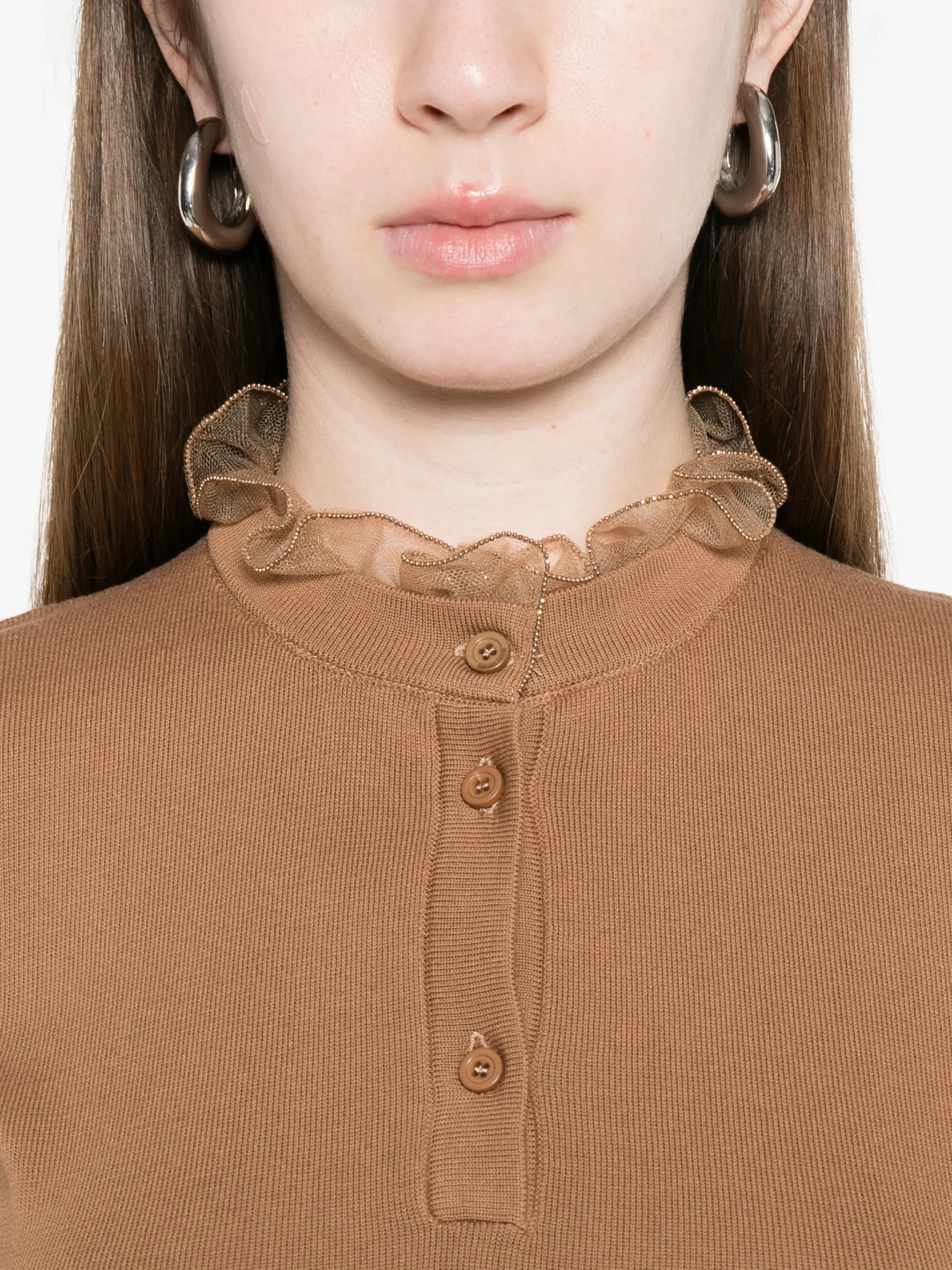 Tricou Fabiana Filippi Ruffled Buttoned maro - imagine 5