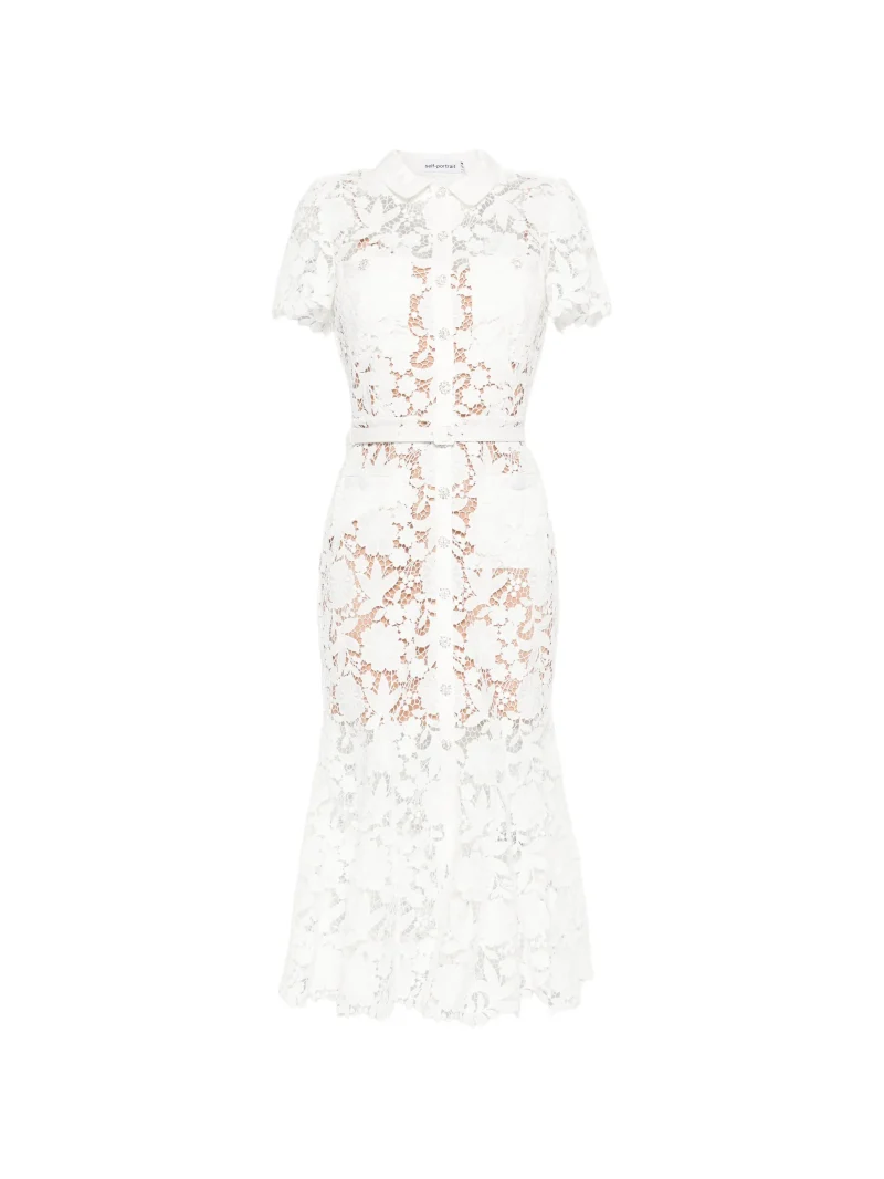 Rochie midi Self-Portrait Lace Collared alb