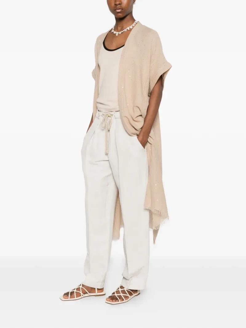 Alternative view of Kimono Peserico sequin-embellished fringed-edge bej