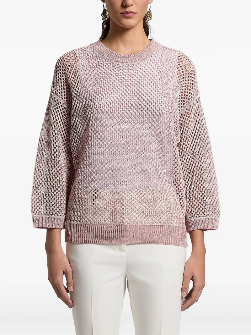 Pulover Peserico sequinned open-knit crew-neck roz