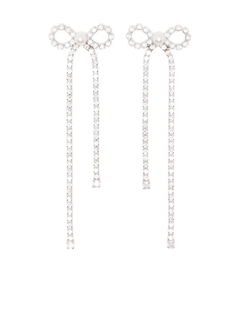 Cercei Self-Portrait Crystal-Embellished Bow argintiu