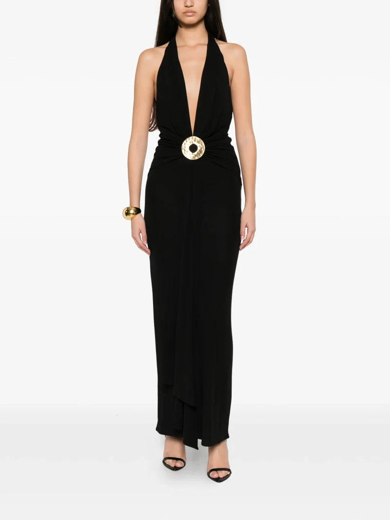 Alternative view of Rochie Cult Gaia hammered-ring halterneck negru