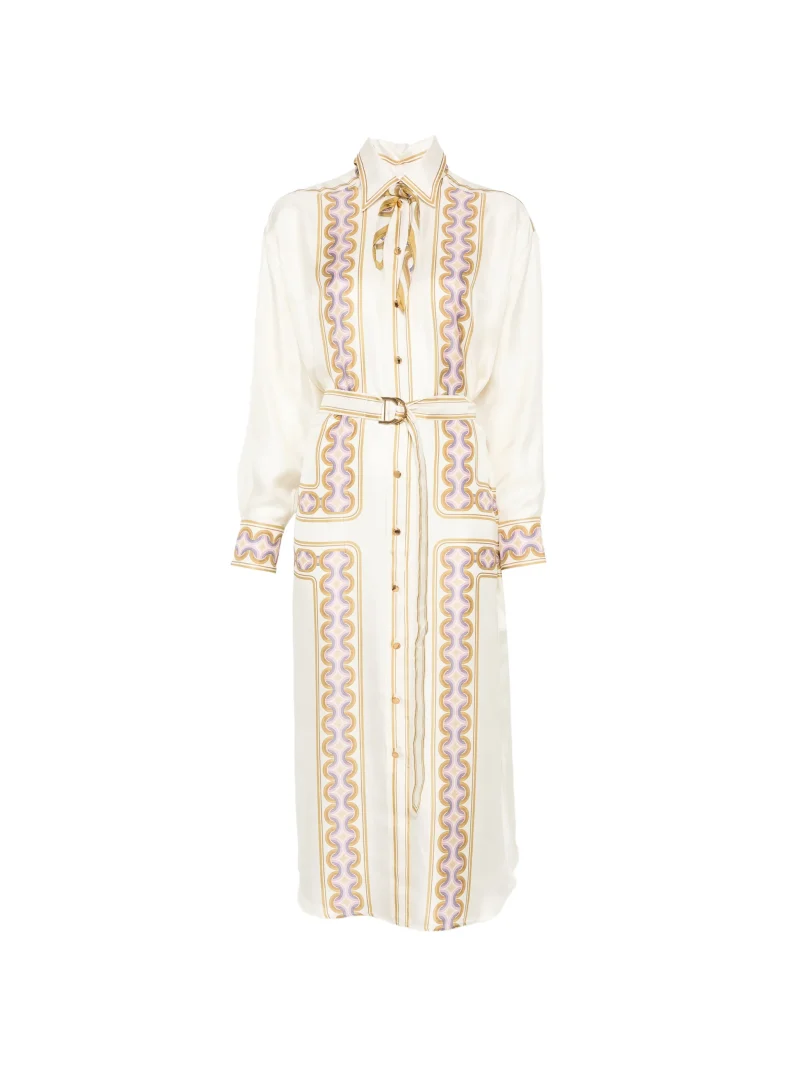 Rochie Zimmermann geometric-print belted bej