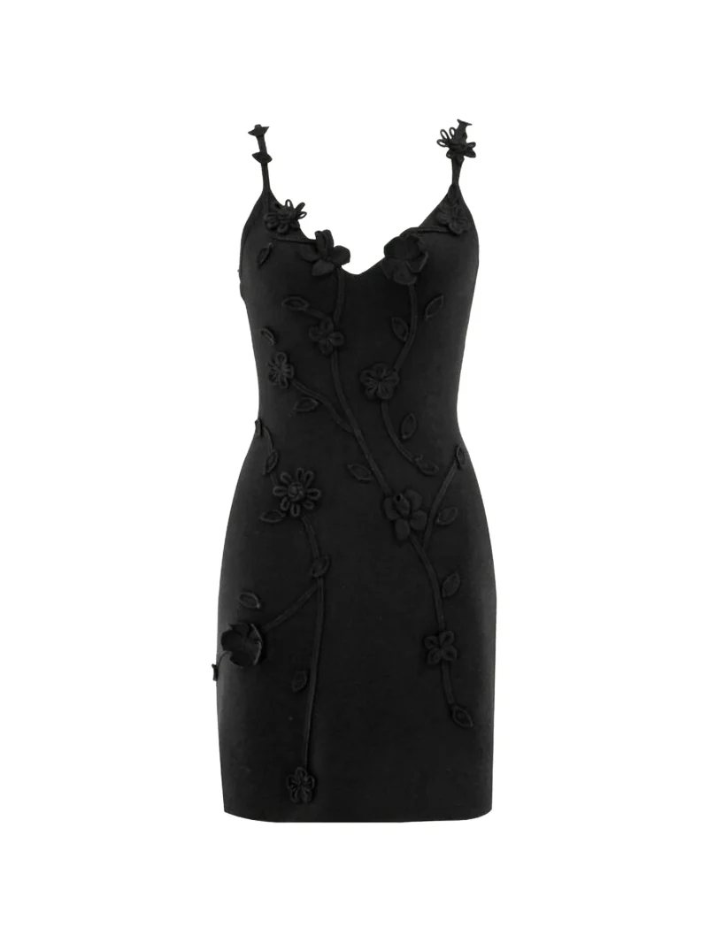 Rochie mini Cult Gaia Flora floral-appliqué negru