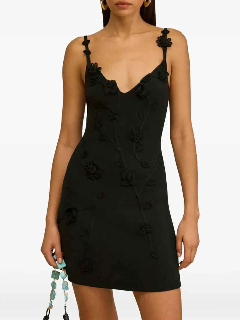 Alternative view of Rochie mini Cult Gaia Flora floral-appliqué negru