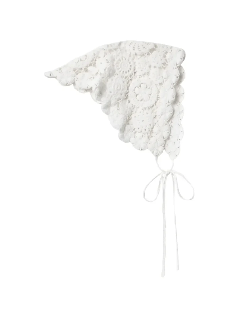 Alternative view of Bandana Self-Portrait Scalloped Lace-Detail Hair Accessory alb