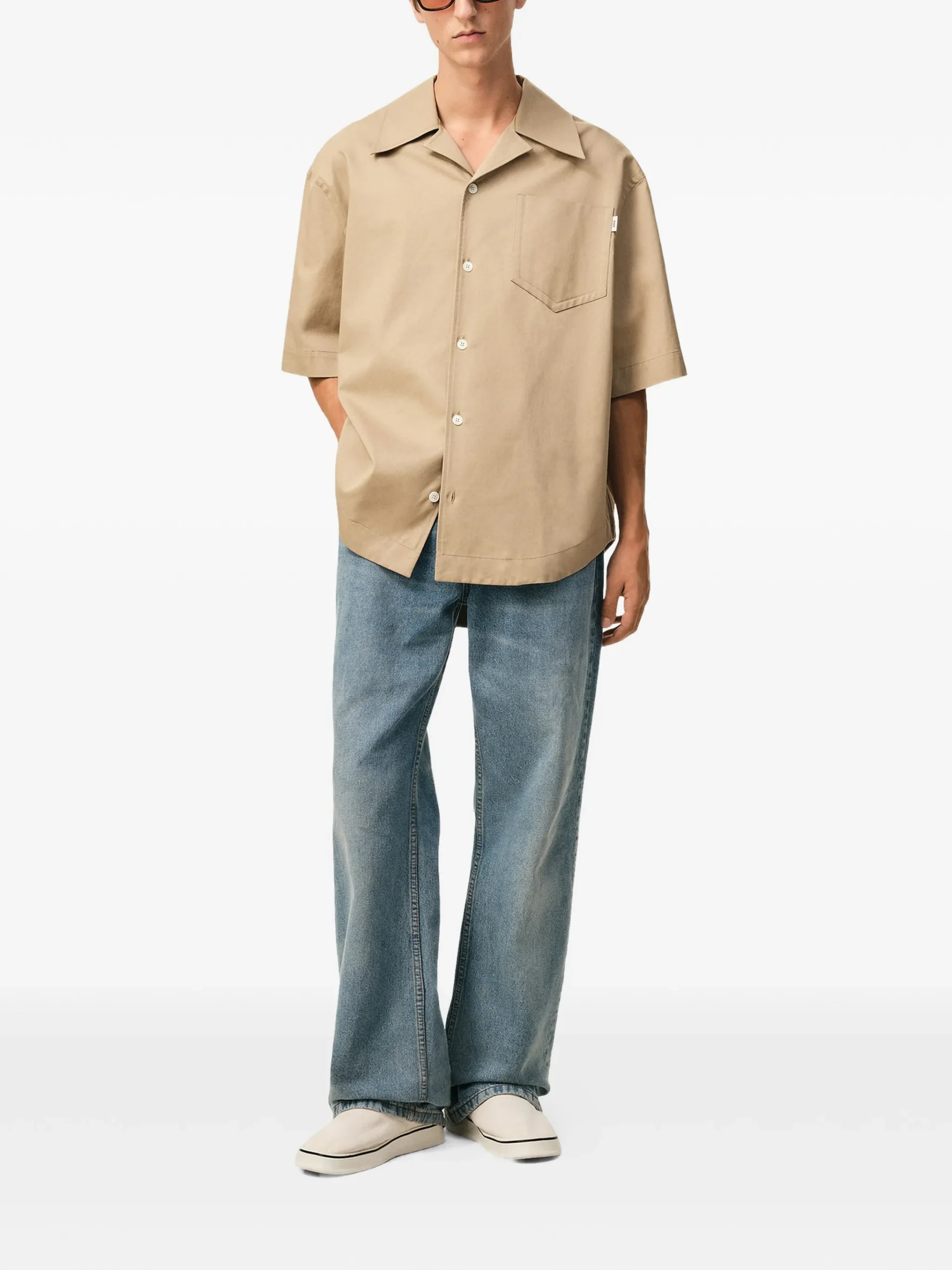 Camasa AMI Paris Short-Sleeve Camp-Collar bej - imagine 4