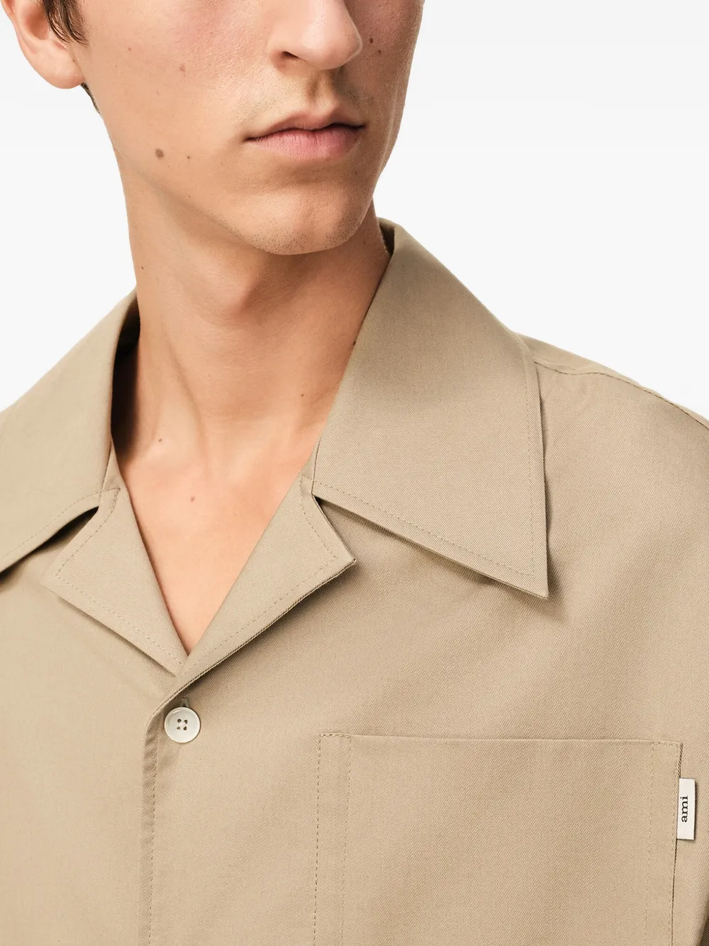 Camasa AMI Paris Short-Sleeve Camp-Collar bej - imagine 5