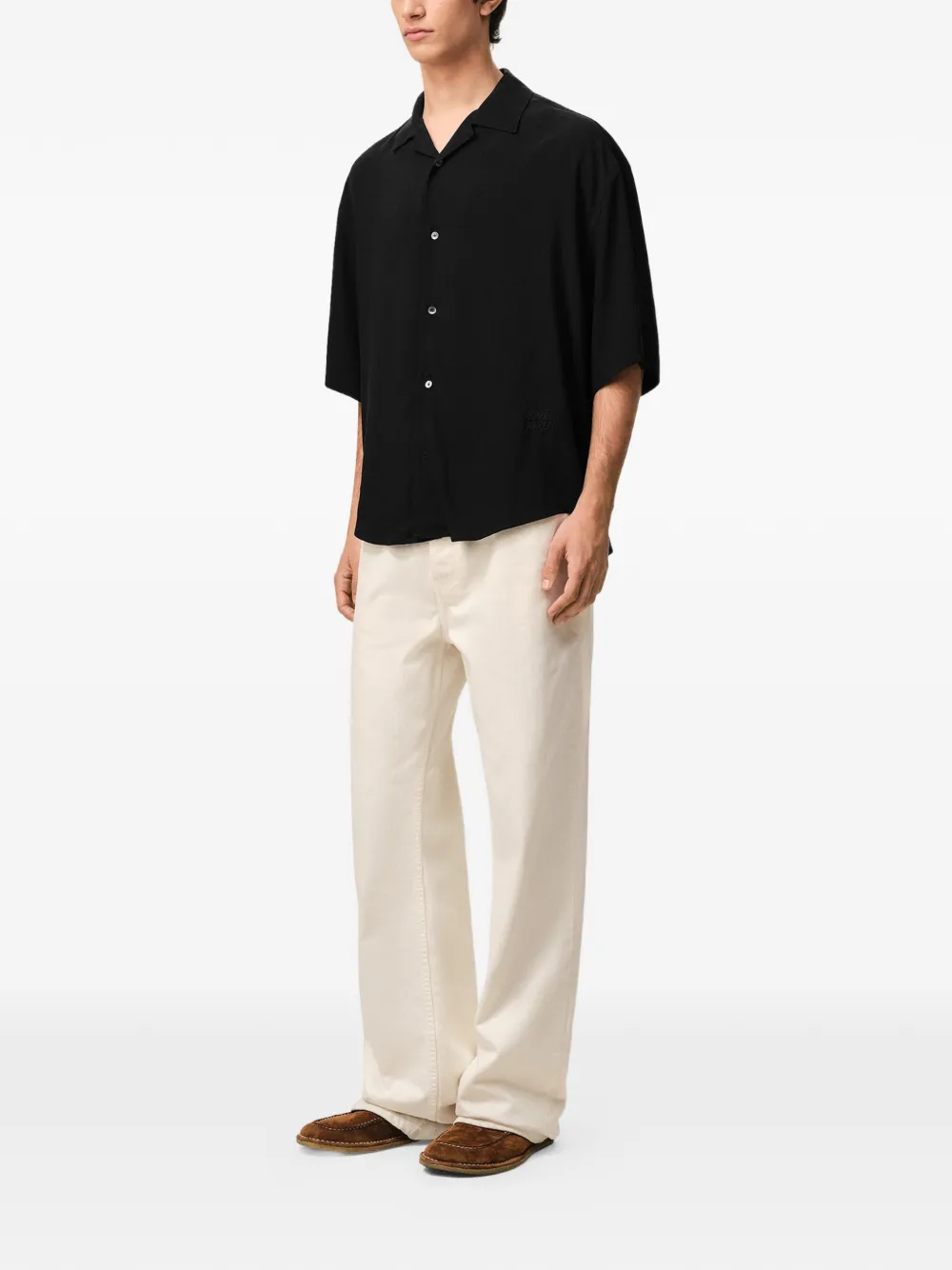 Camasa AMI Paris Short-Sleeve Embroidered negru - imagine 3