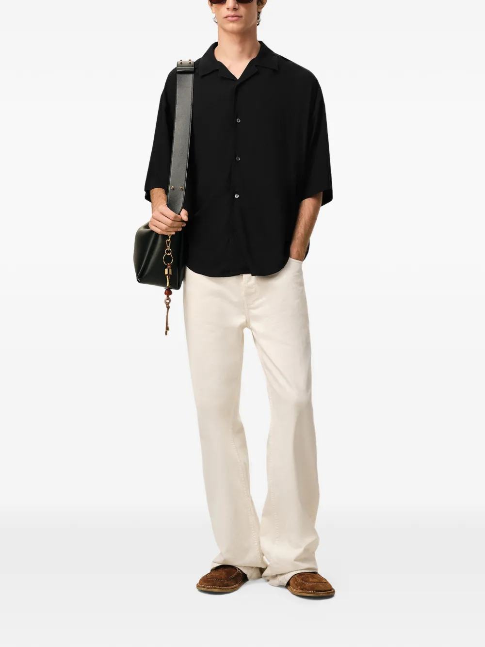 Camasa AMI Paris Short-Sleeve Embroidered negru - imagine 4