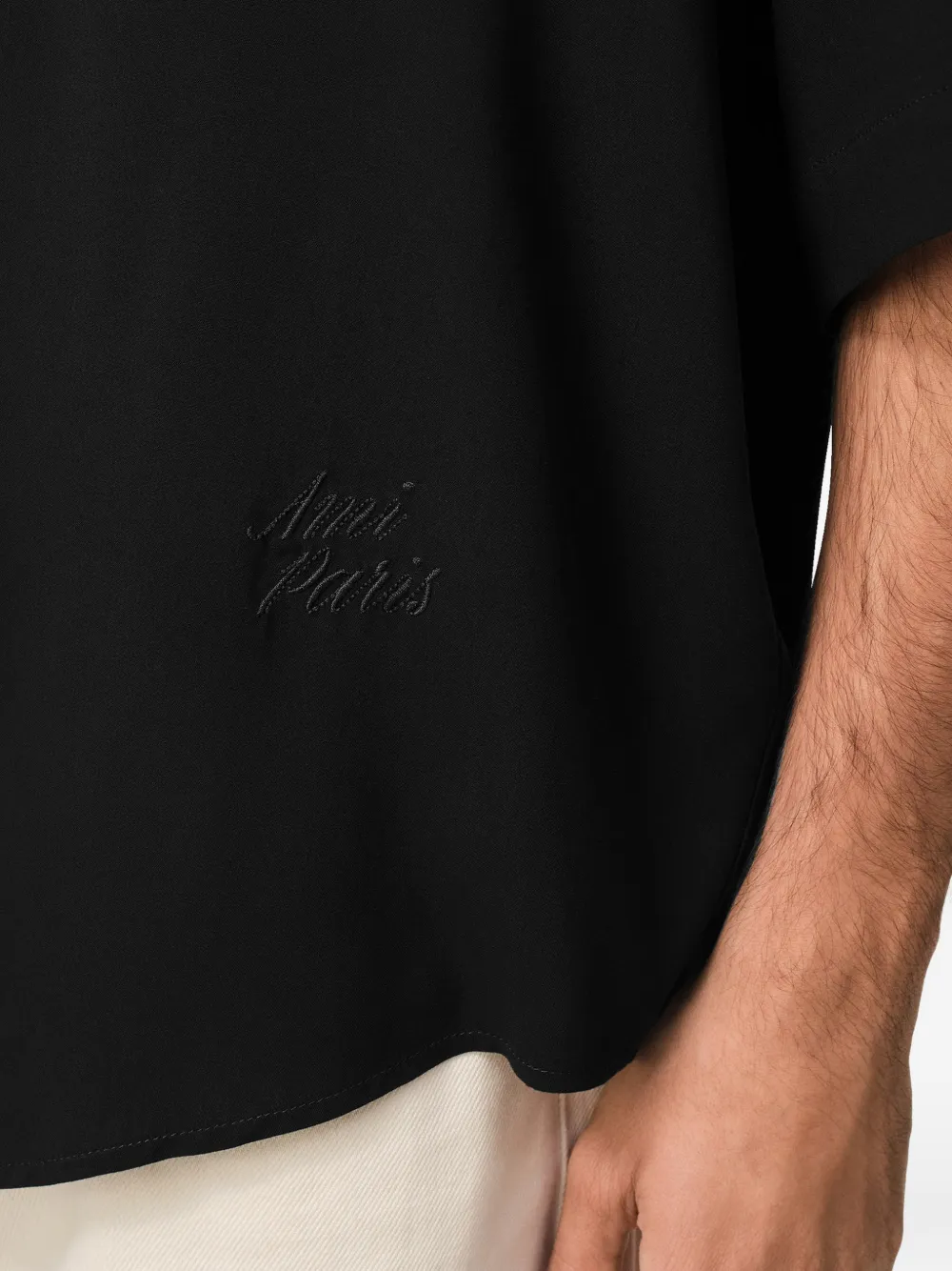 Camasa AMI Paris Short-Sleeve Embroidered negru - imagine 5