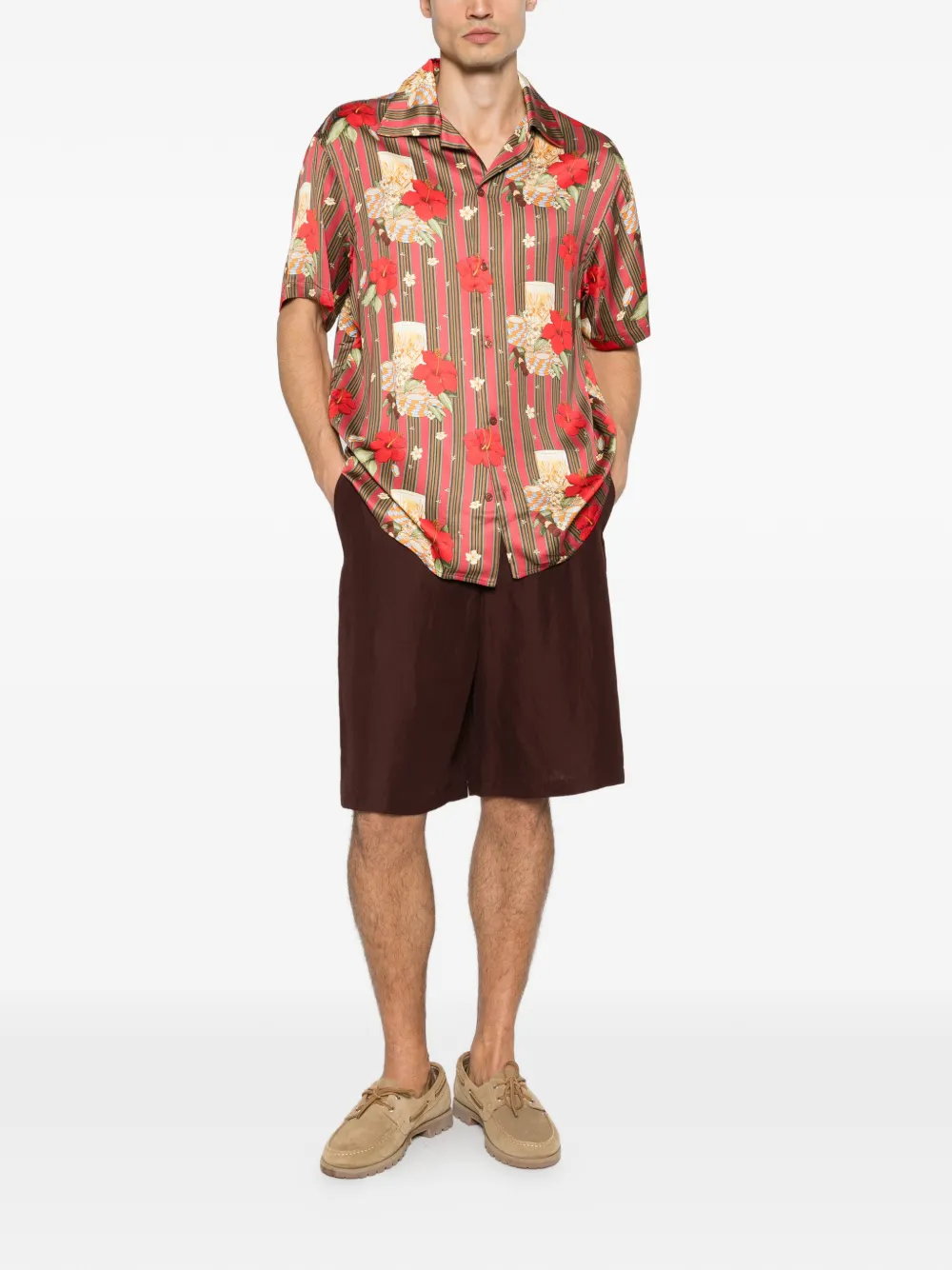 Camasa Drole De Monsieur Hibiscus Club Striped roz - imagine 3