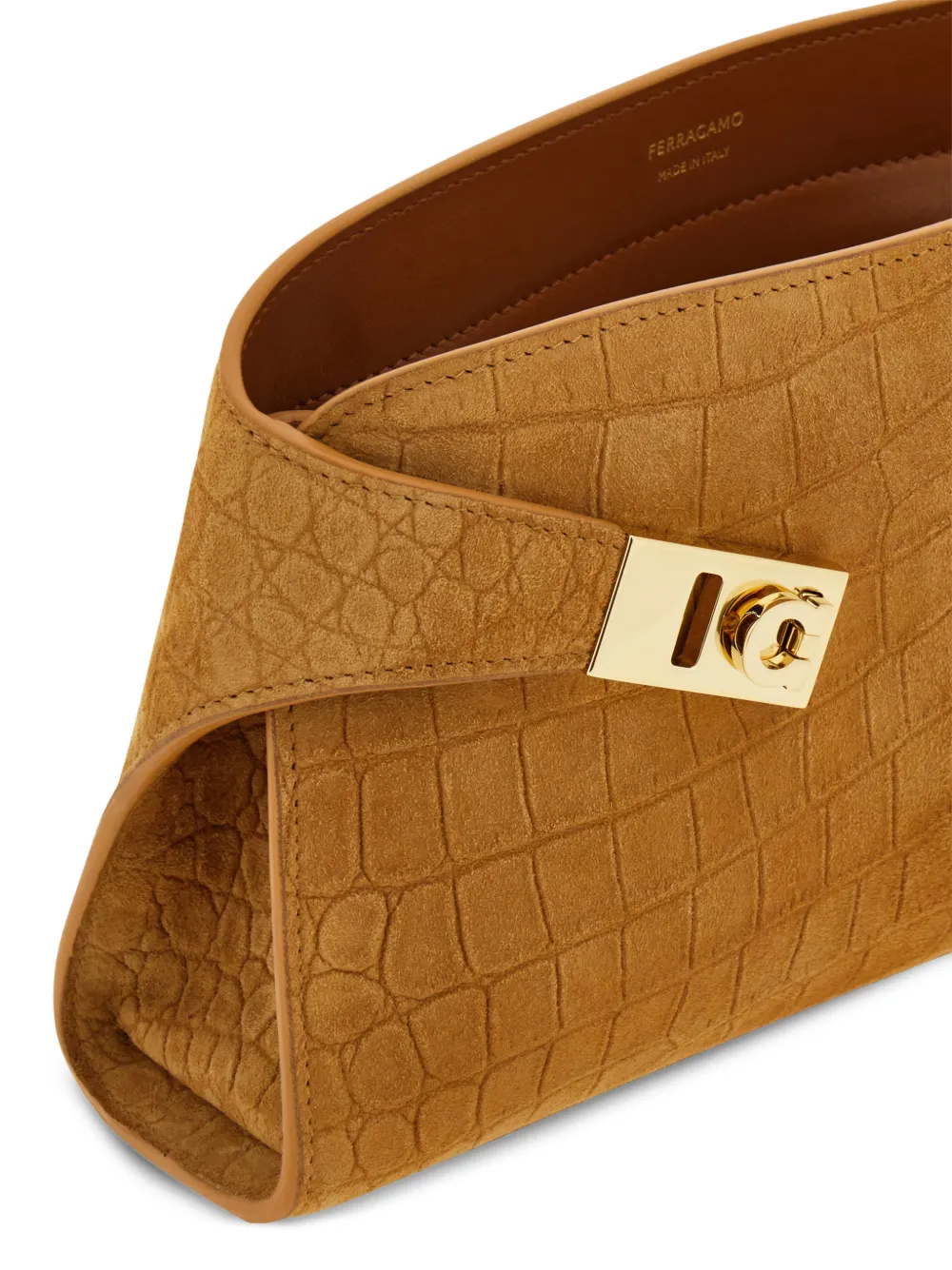 Geanta mini Ferragamo Hug Crocodile-Effect Crossbody maro - imagine 4