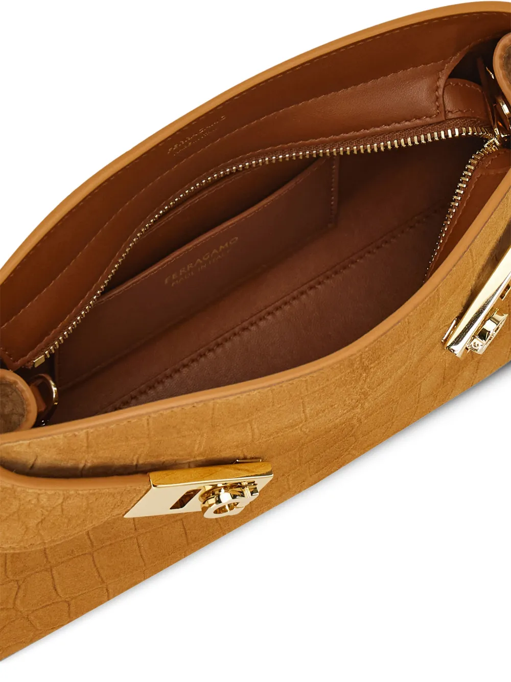 Geanta mini Ferragamo Hug Crocodile-Effect Crossbody maro - imagine 5