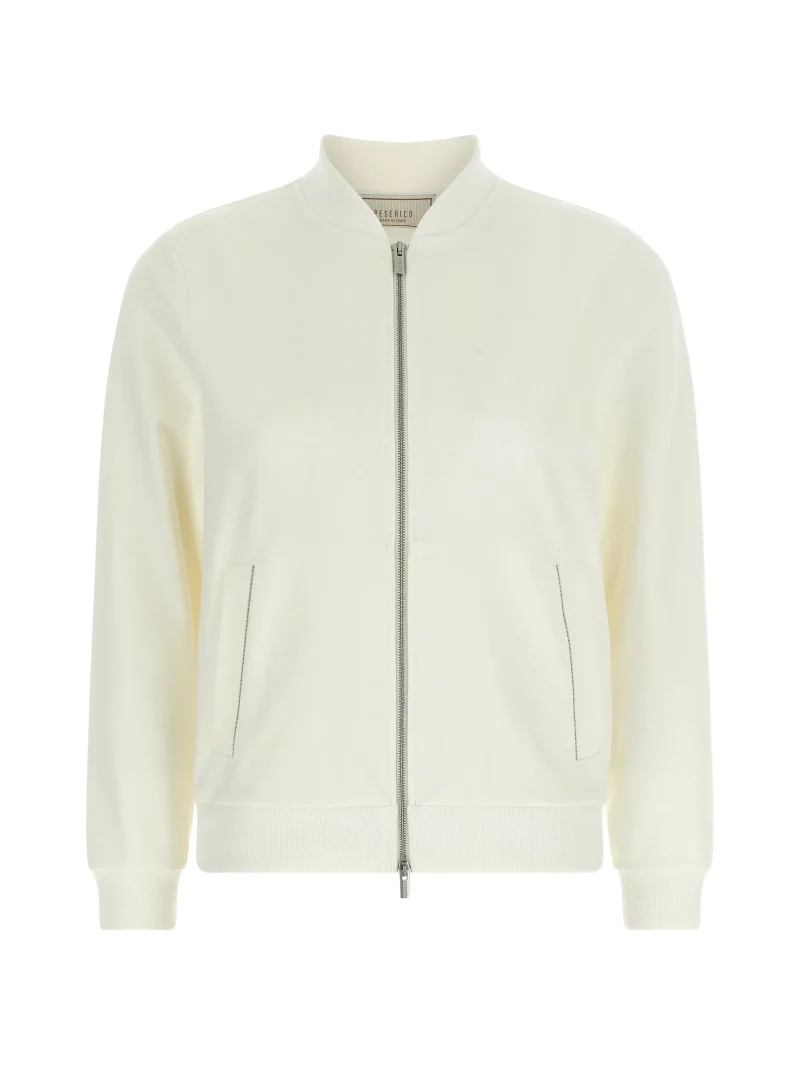 Jacheta Peserico Punto Luce Ribbed Knit Zip alb