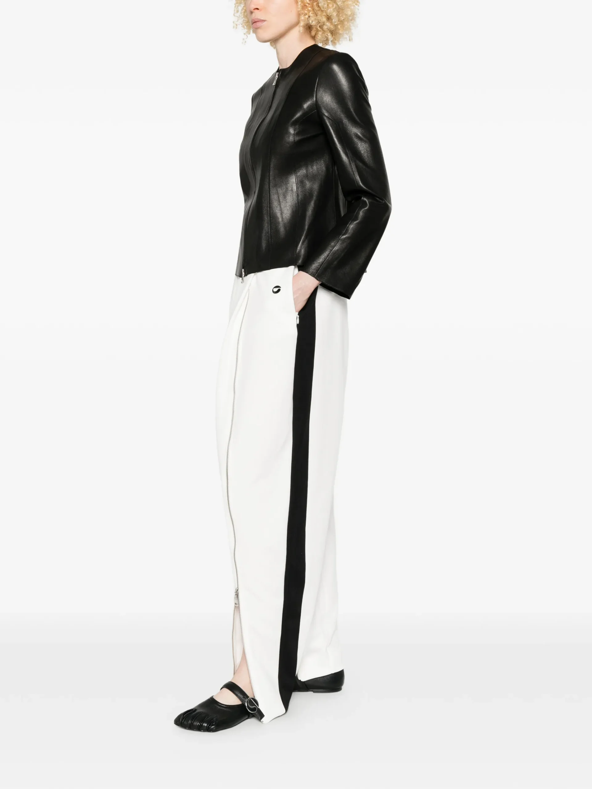 Pantaloni Coperni Zip-Embellished Stripe alb - imagine 3