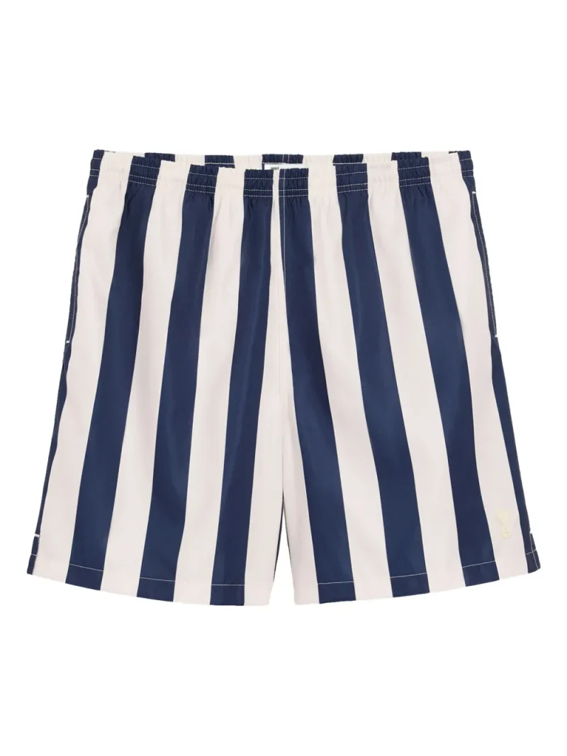 Pantaloni scurti AMI Paris Striped Patch Swim alb