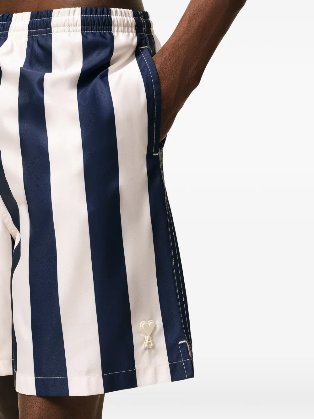 Pantaloni scurti AMI Paris Striped Patch Swim alb - imagine 5