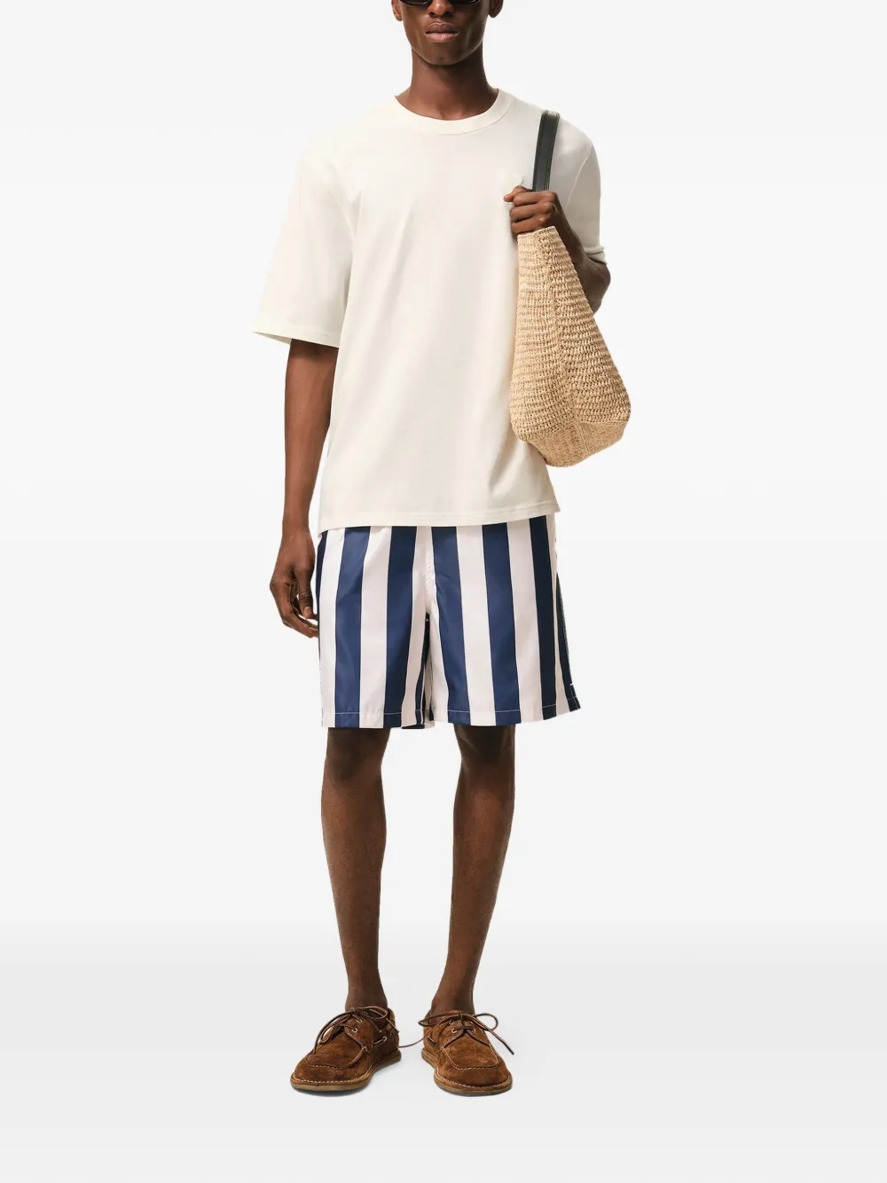 Pantaloni scurti AMI Paris Striped Patch Swim alb - imagine 4